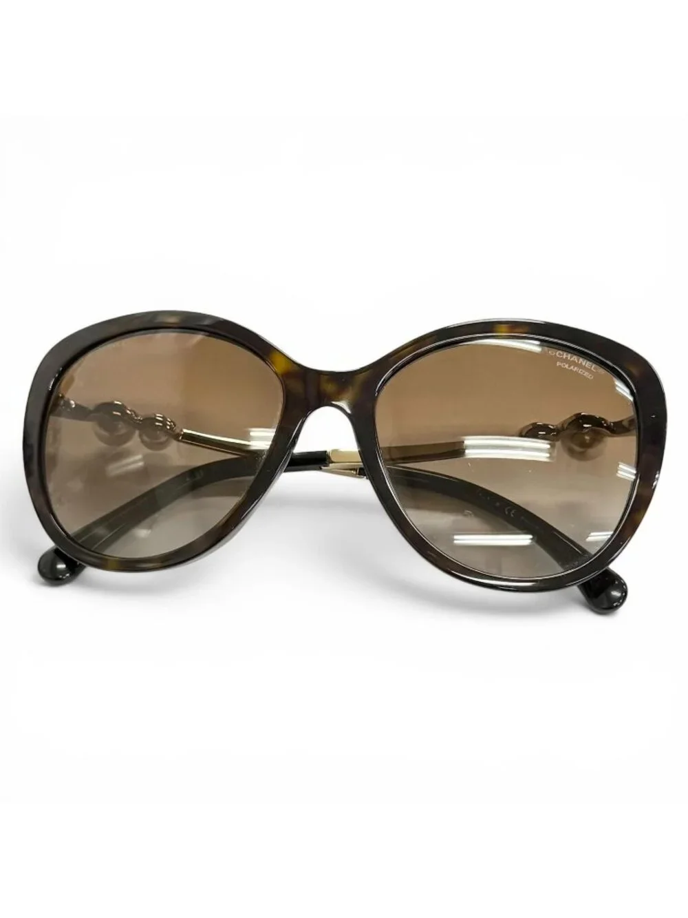Chanel CC Logo Faux Pearl with Tortoiseshell Pattern Sunglasses Eyewear Brown